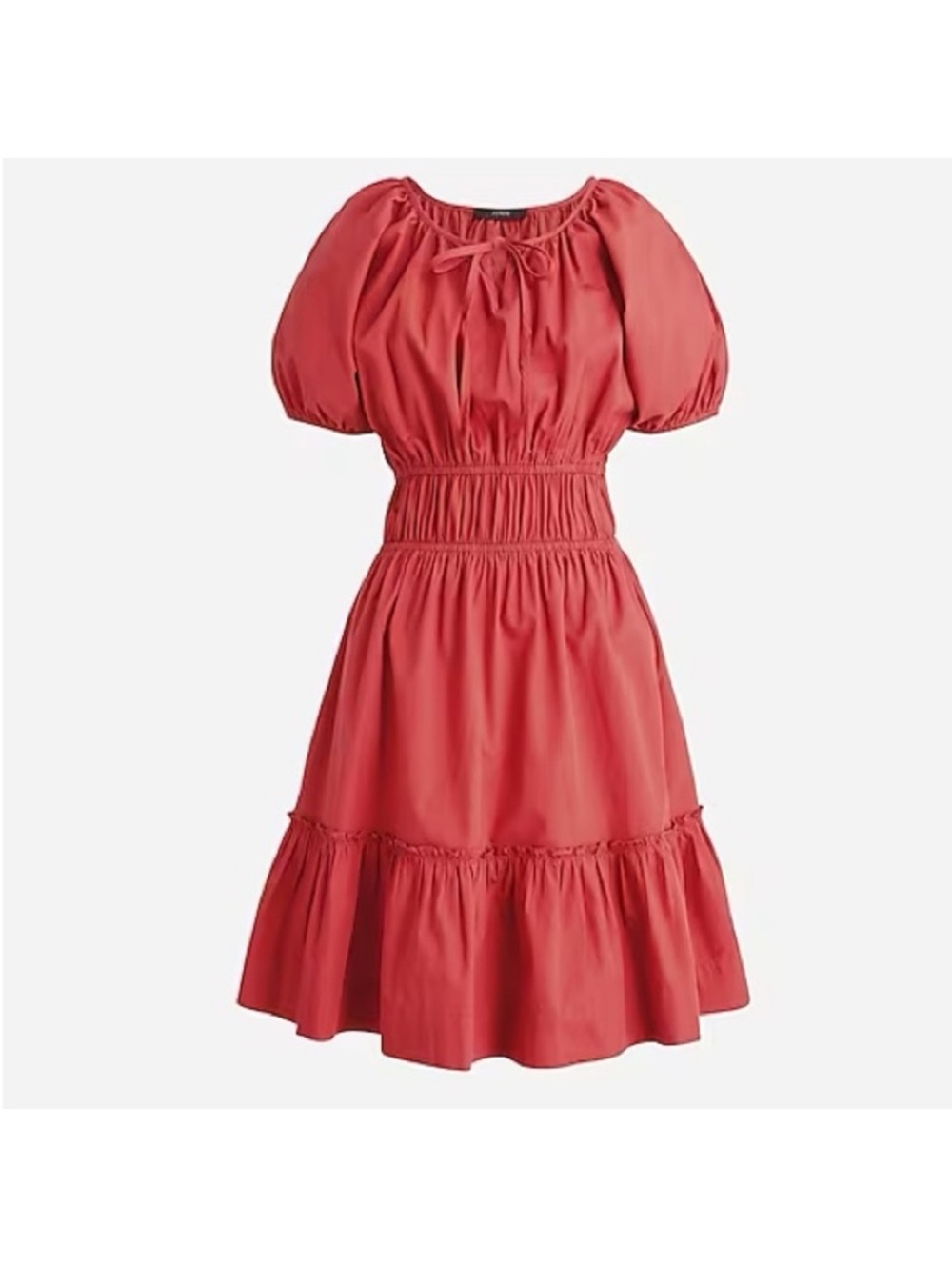 J. Crew Cinch Waist Puff Sleeve 100% Cotton Mini Dress BlushโRed rusty